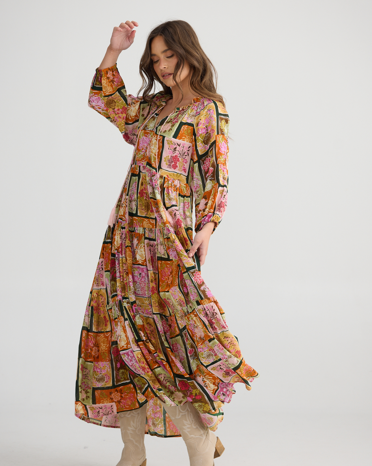 Damascus Mid Sleeve Dress - Postcard Petals
