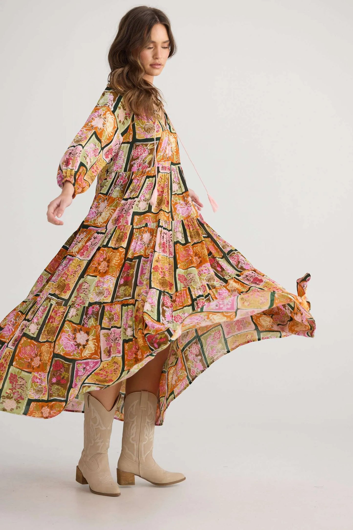 Damascus Mid Sleeve Dress - Postcard Petals