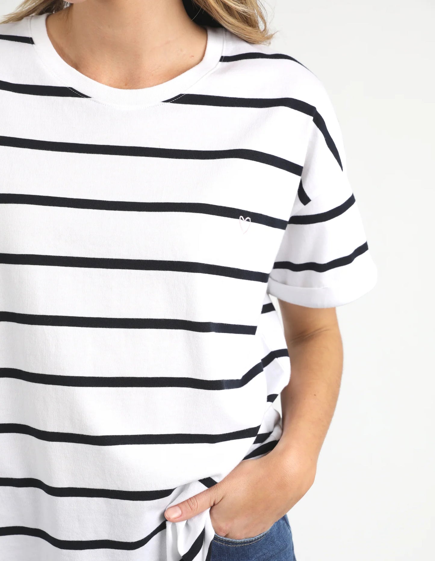 Halli Short Sleeve Tee - White + Navy Stripe