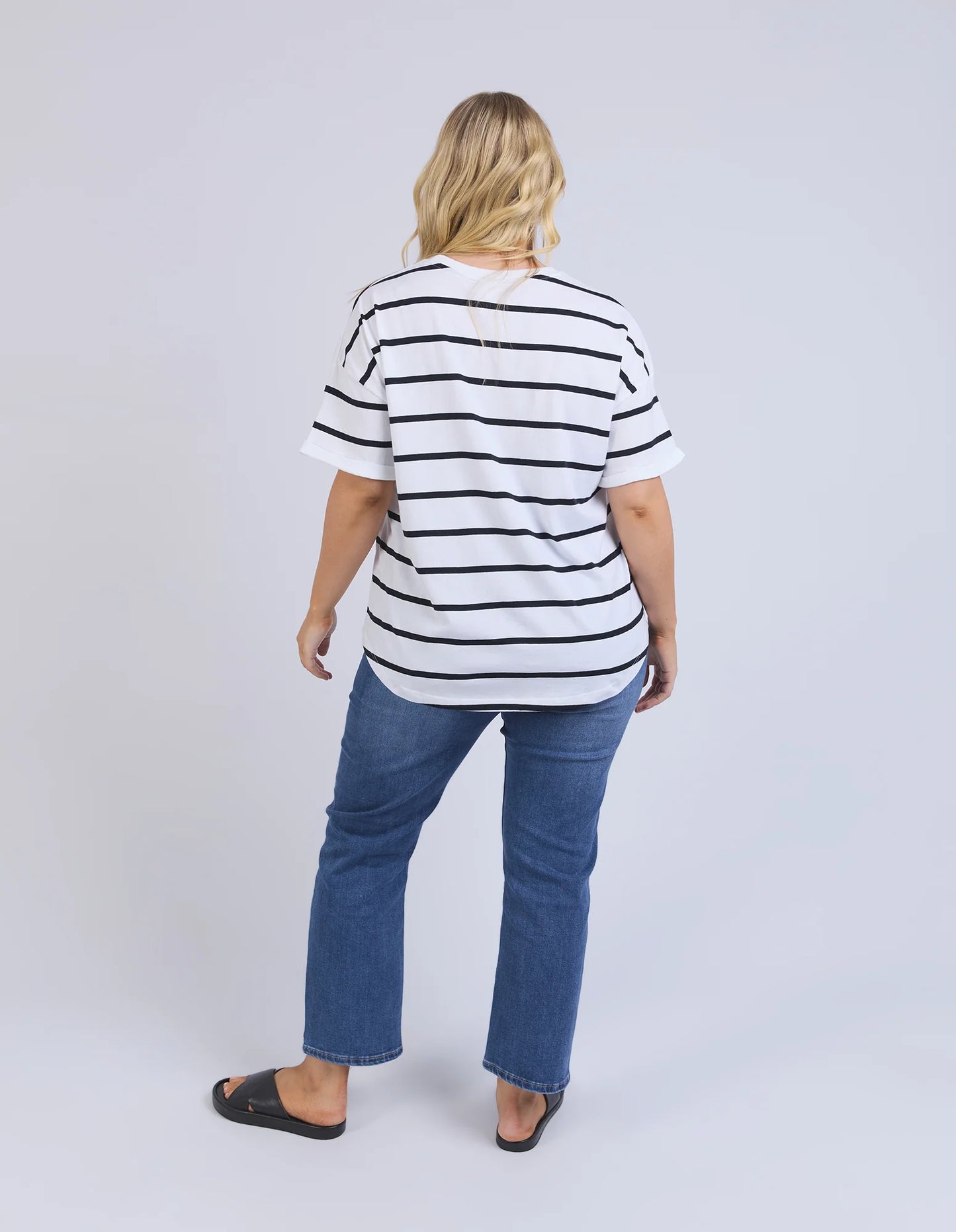 Halli Short Sleeve Tee - White + Navy Stripe