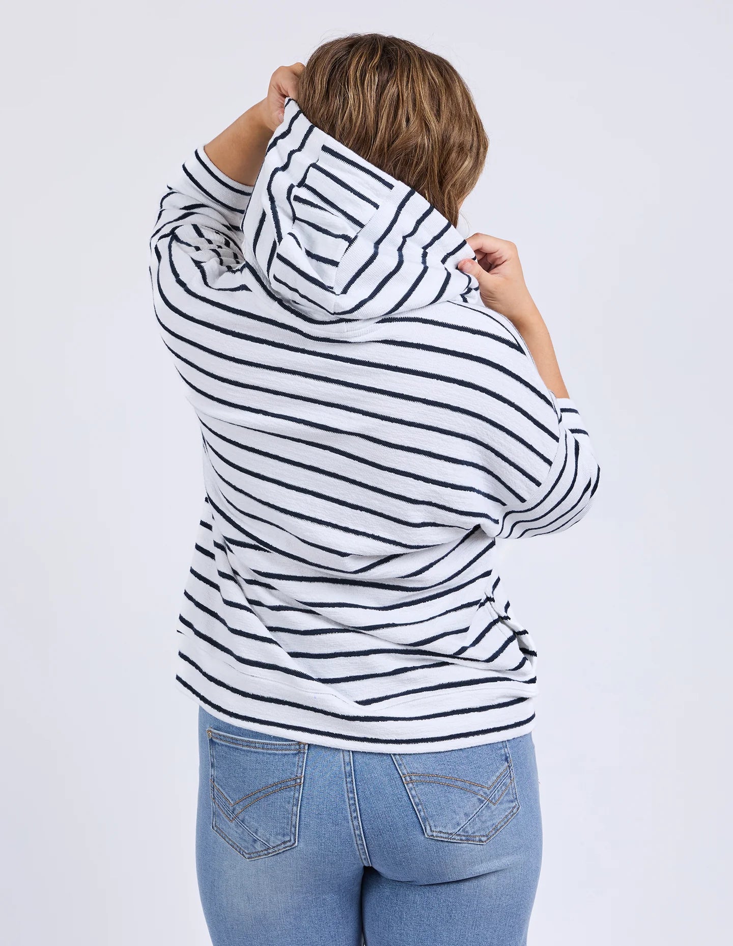 Beachy Zip Hoodie - White with Navy Stripe