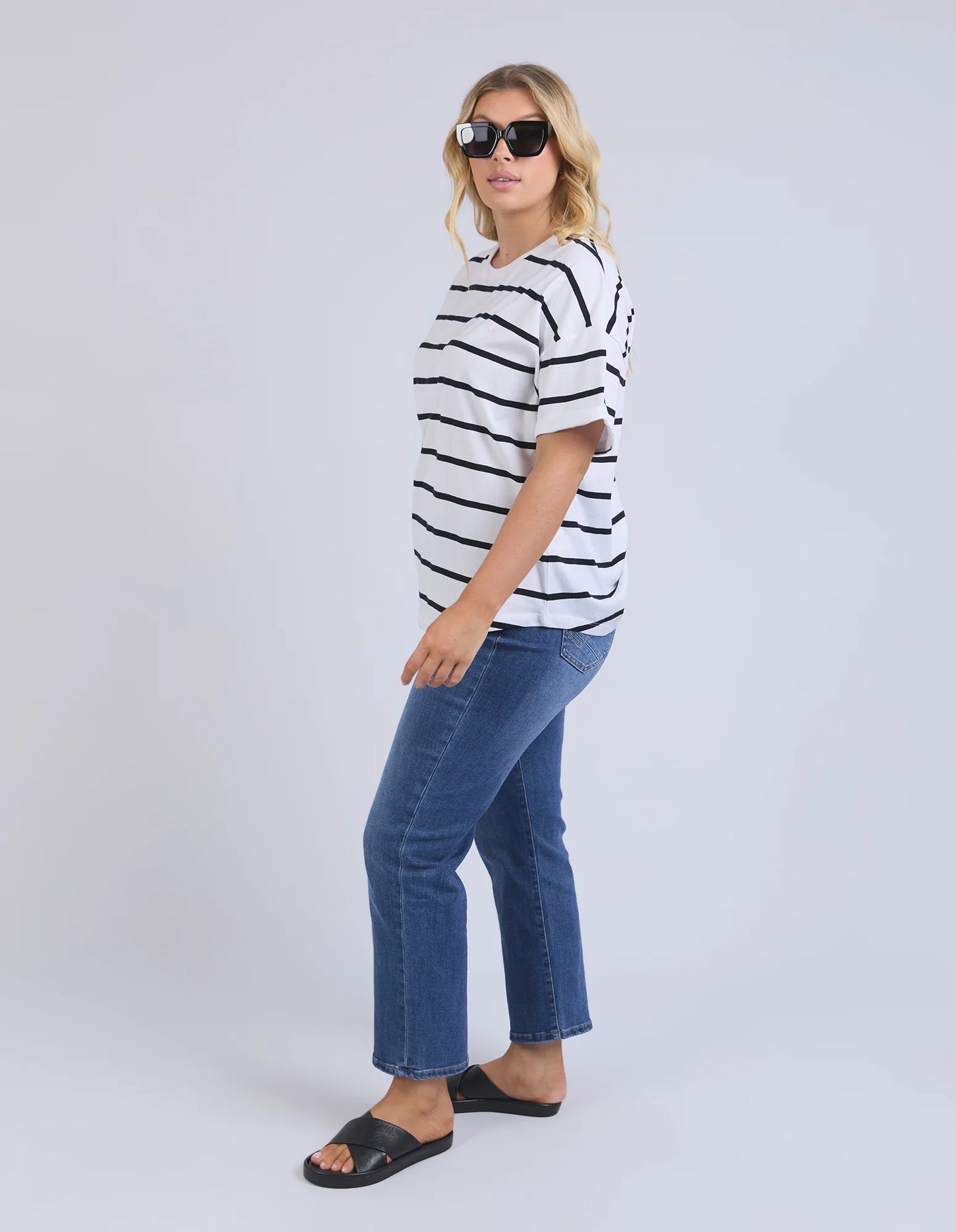 Halli Short Sleeve Tee - White + Navy Stripe