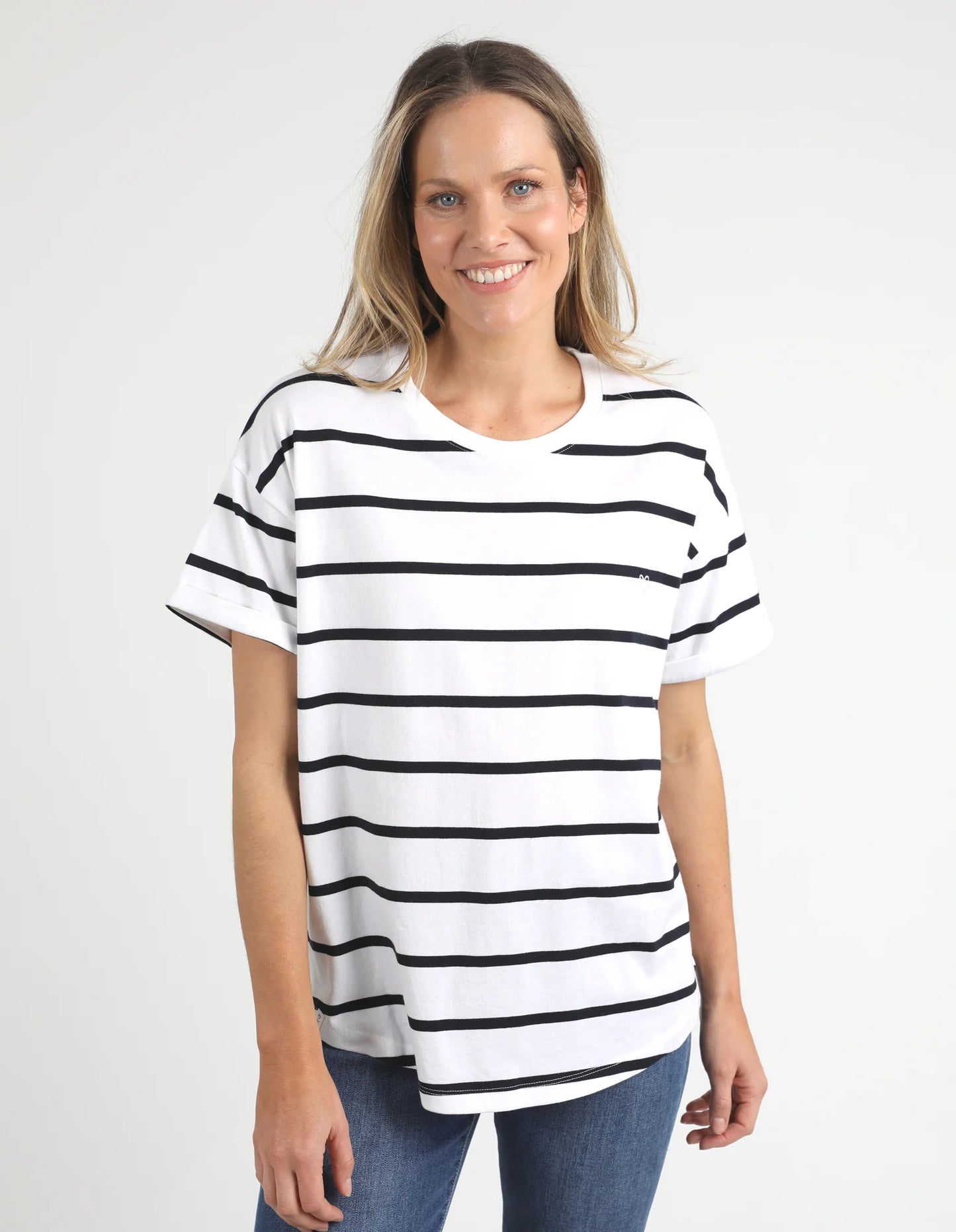 Halli Short Sleeve Tee - White + Navy Stripe