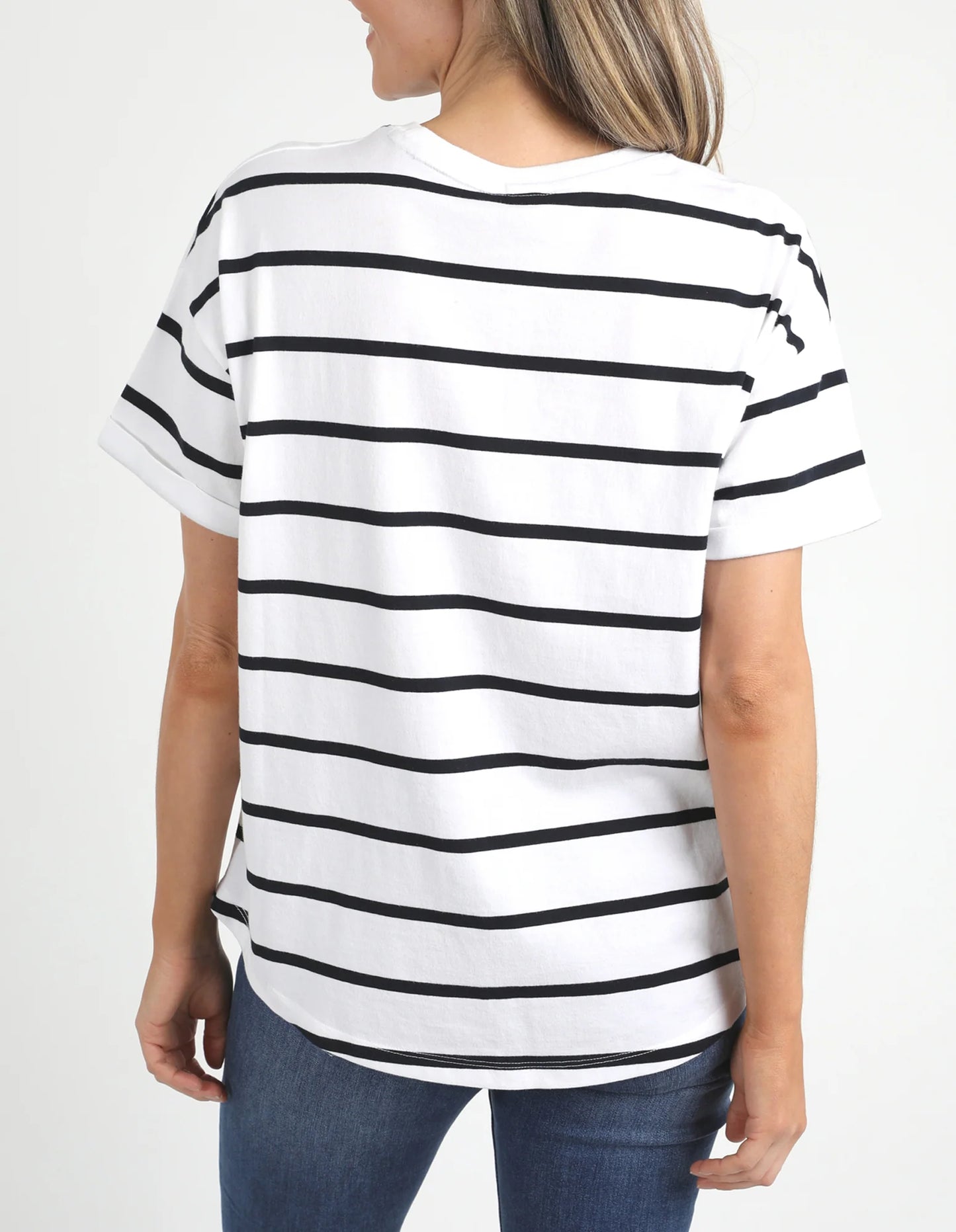 Halli Short Sleeve Tee - White + Navy Stripe