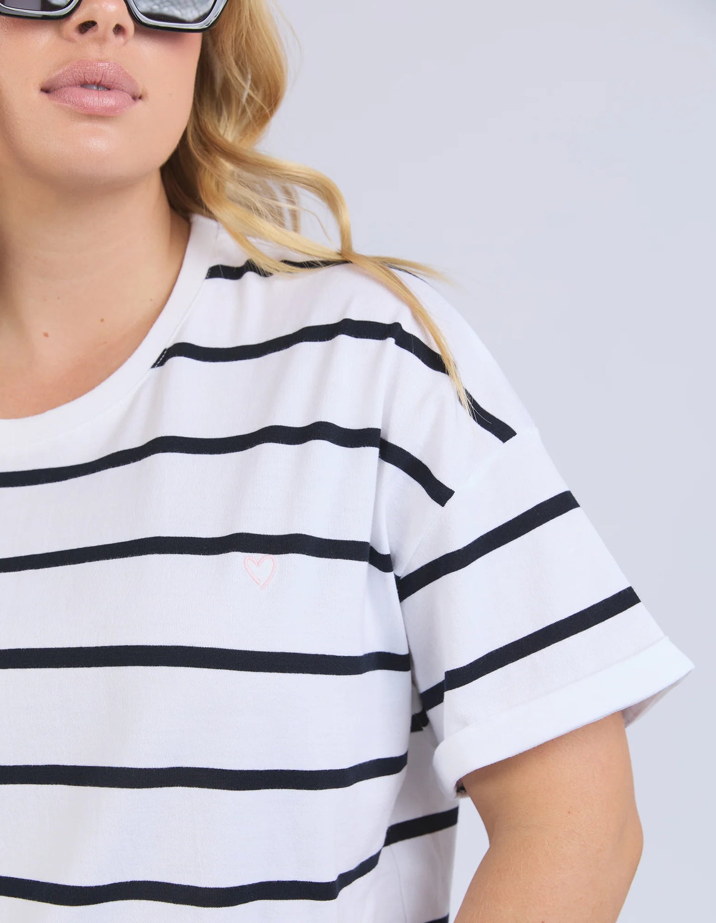 Halli Short Sleeve Tee - White + Navy Stripe