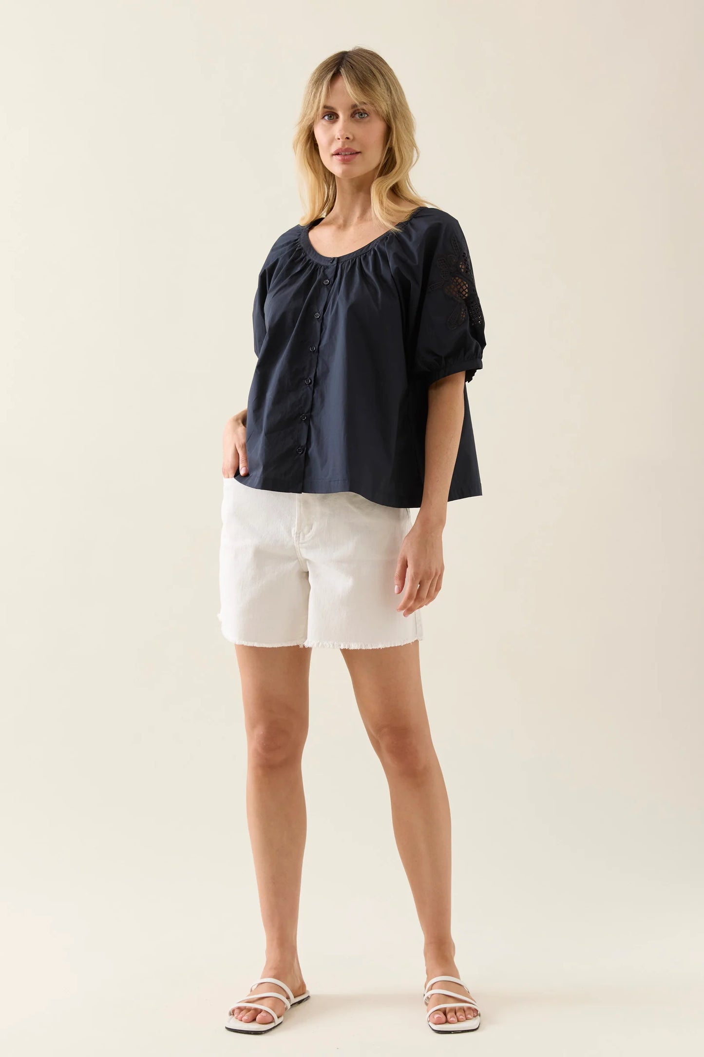 Nilsa Button Top - Navy