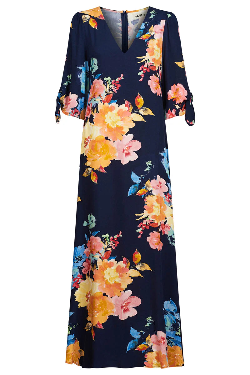 Parisio Tie Maxi Dress - Indigo Bloom