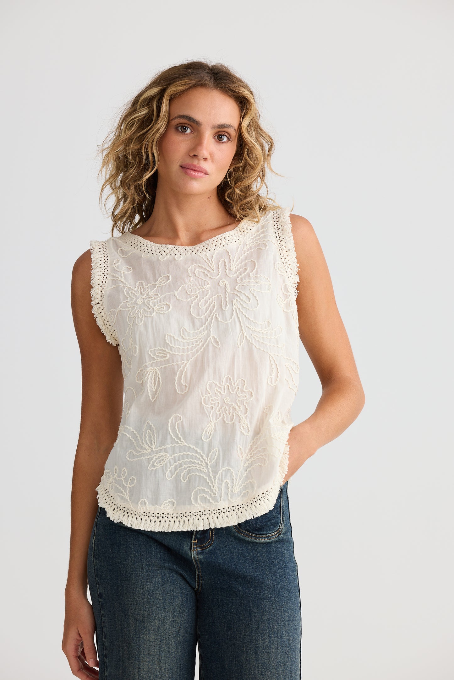 Chantilly Top - Natural Embroidery
