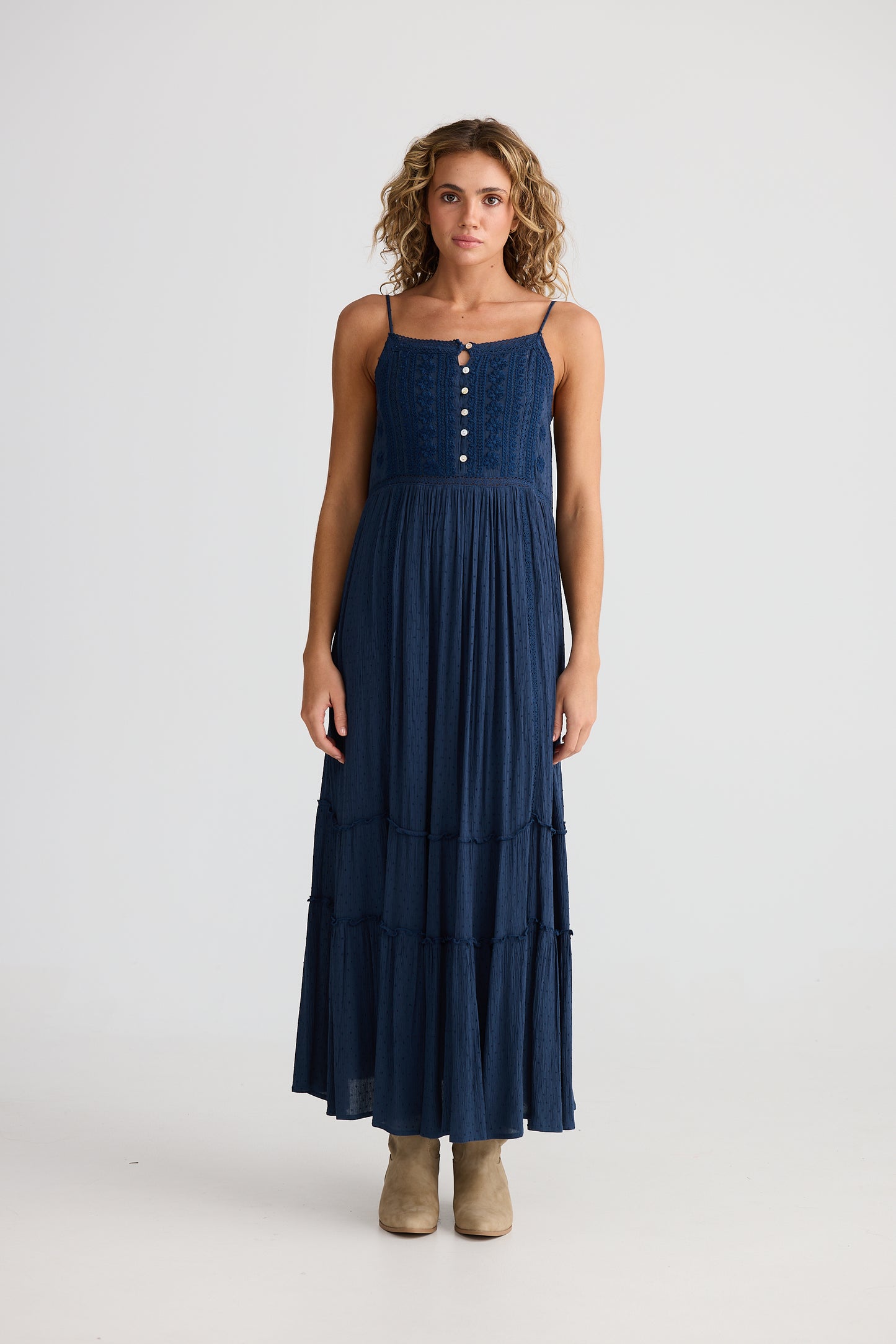 Inhale Dress - Navy Dobby