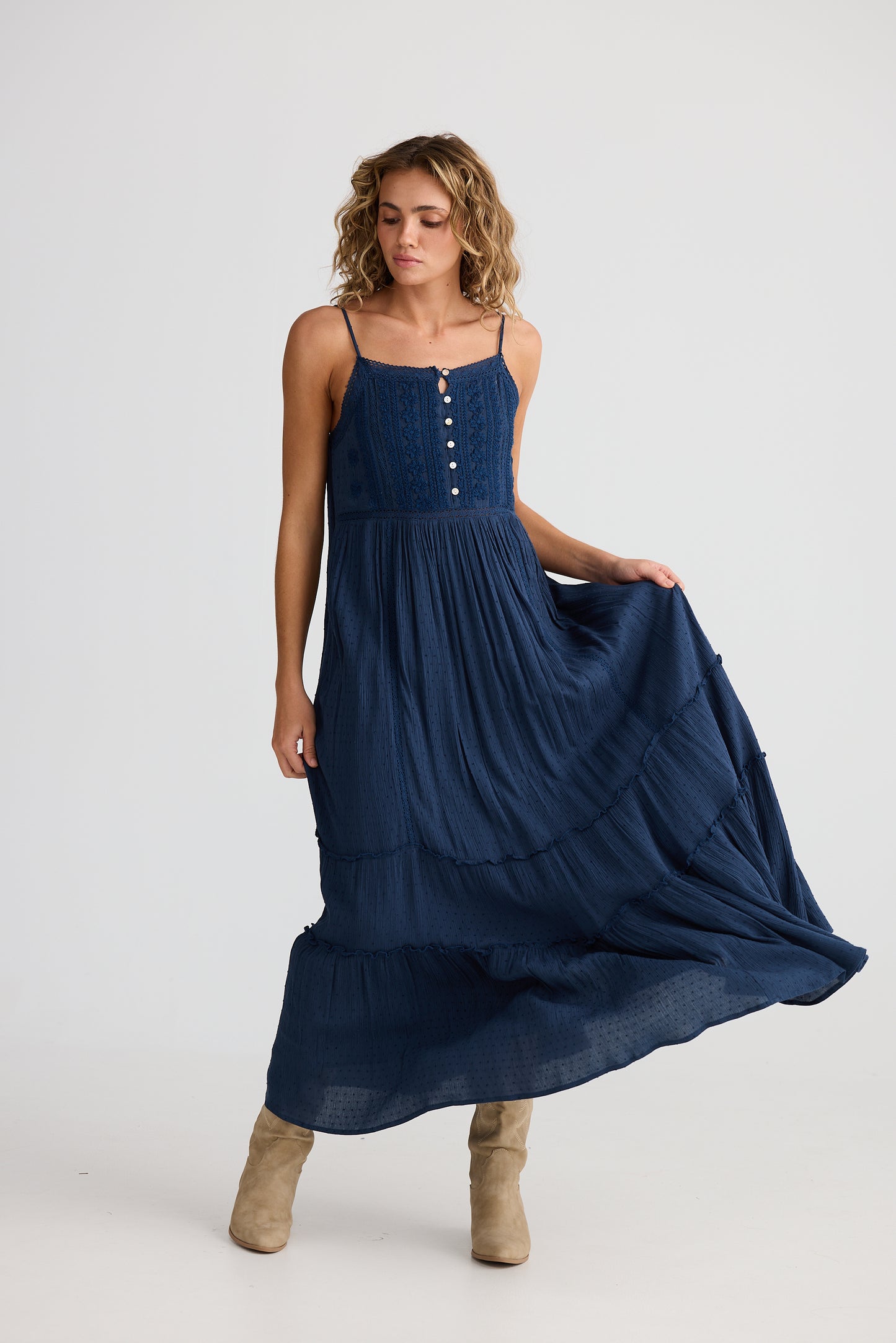 Inhale Dress - Navy Dobby
