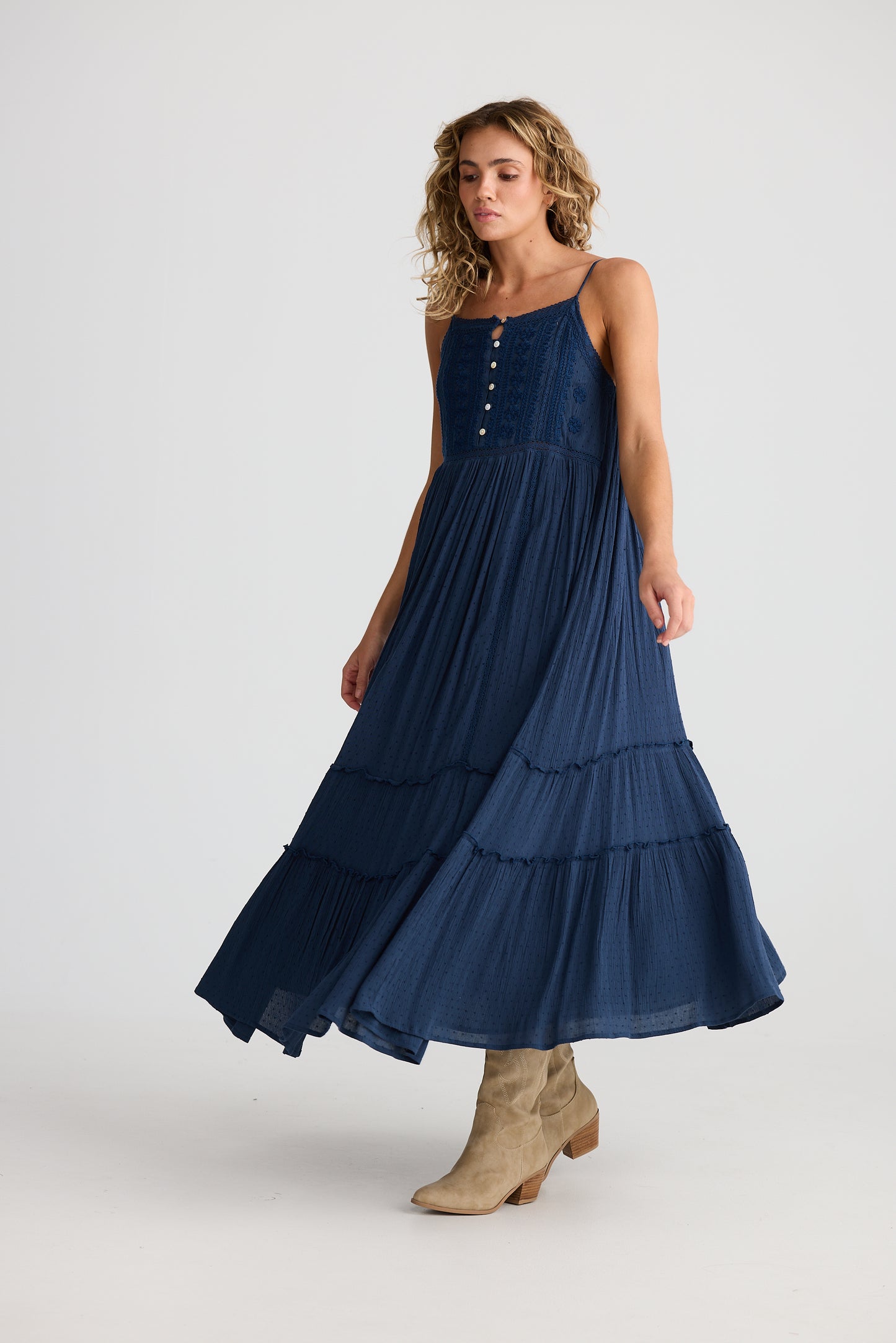 Inhale Dress - Navy Dobby