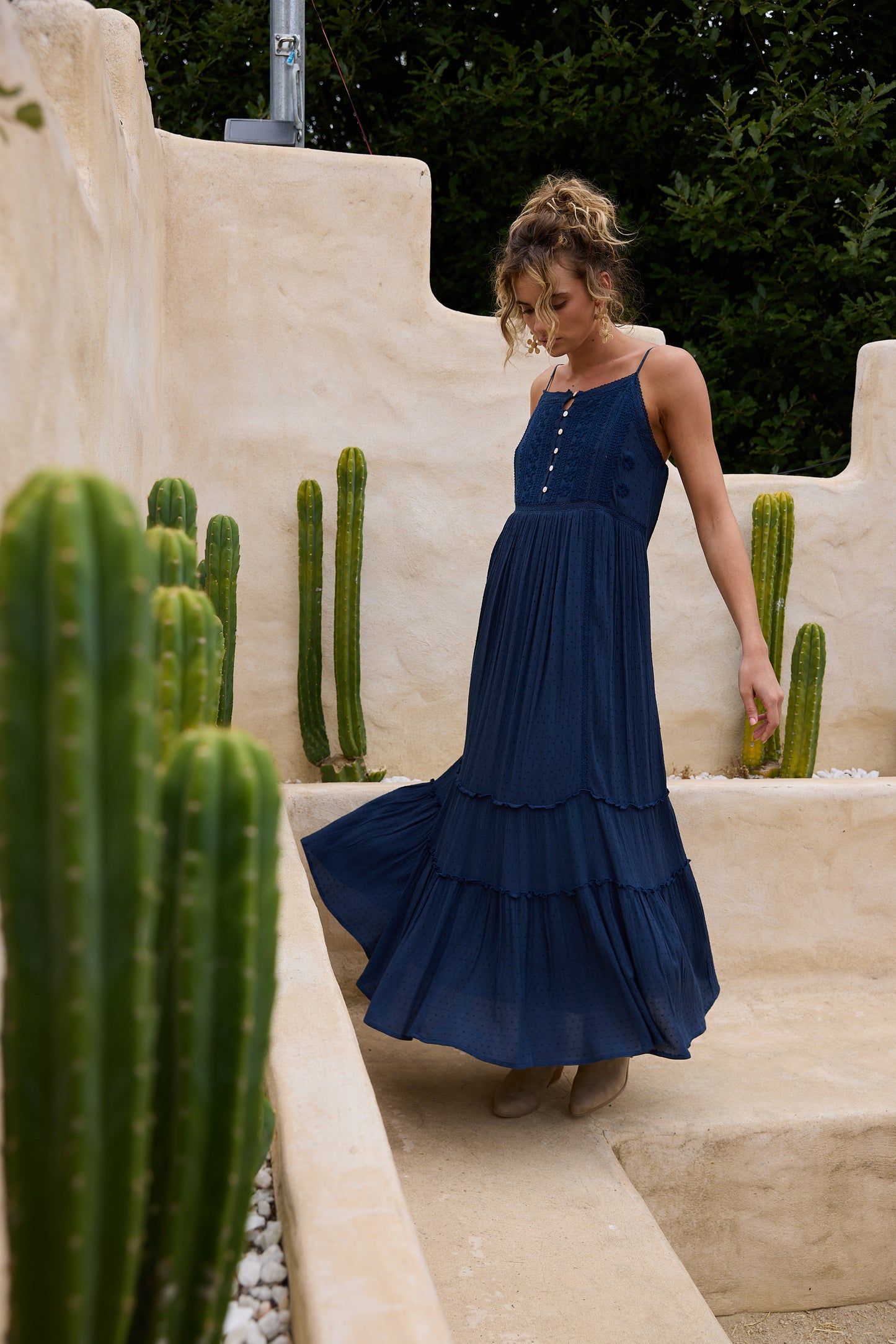 Inhale Dress - Navy Dobby