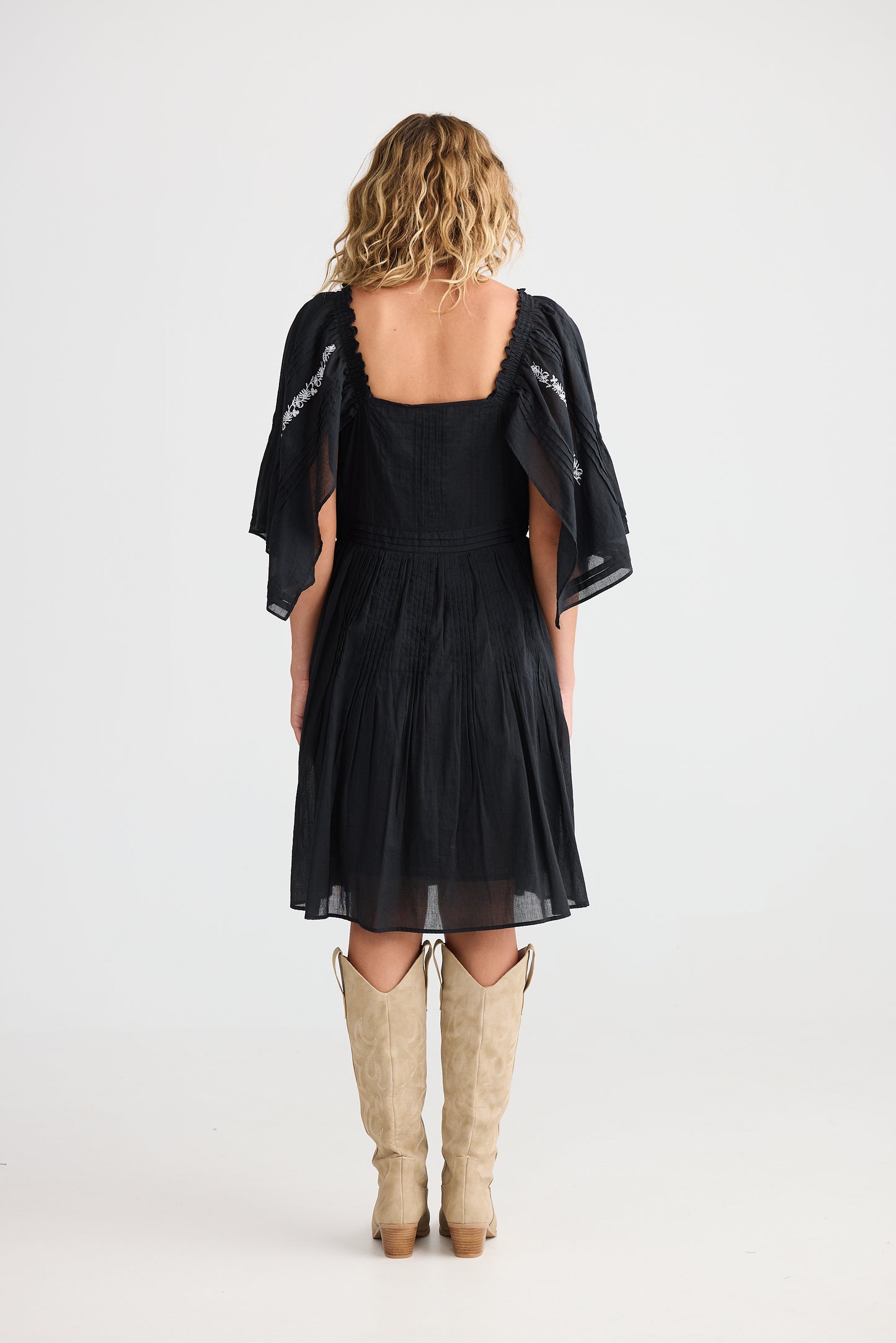 Ballina Mini Dress - Black w/ White Embroidery