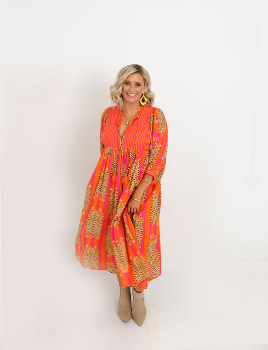 Tiger Dress - Orange Pink Stripe