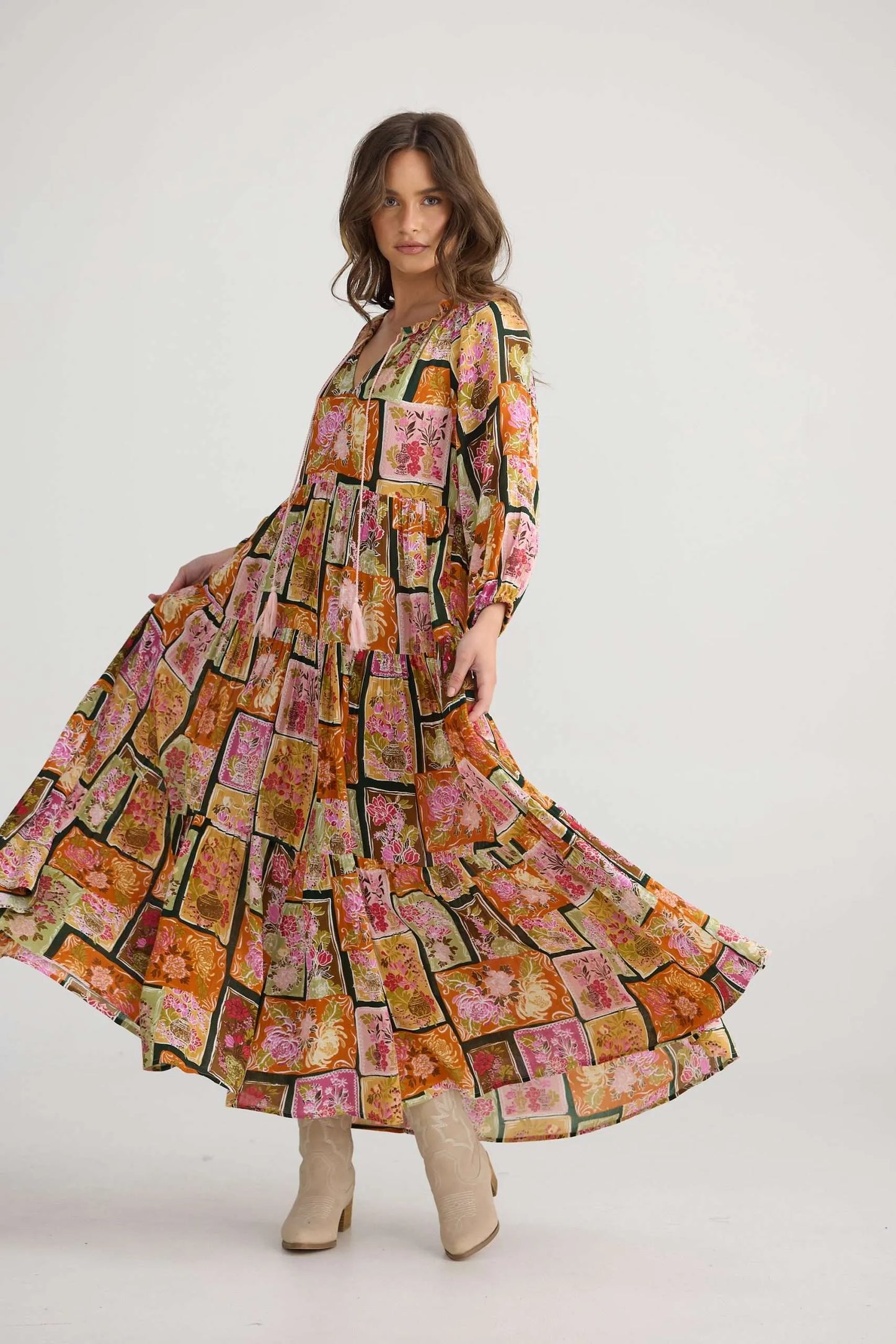 Damascus Mid Sleeve Dress - Postcard Petals