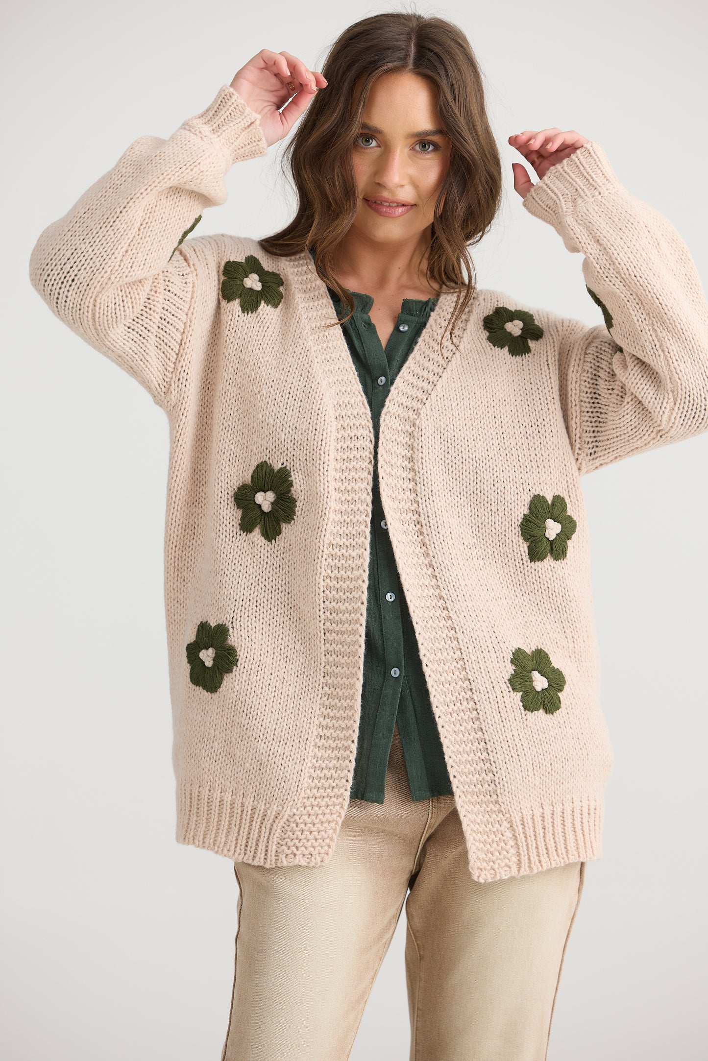 Flower Child Cardi - Natural w/ Green