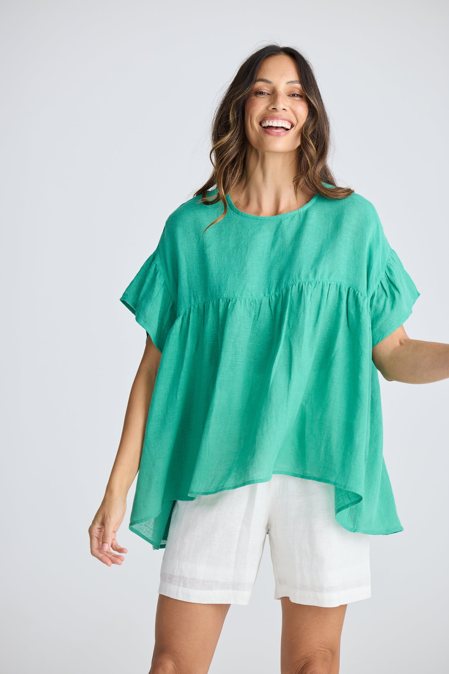 Caicos Top - Jade Green Linen