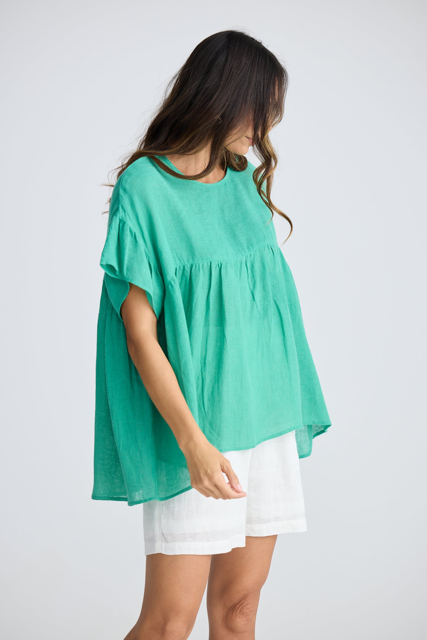 Caicos Top - Jade Green Linen