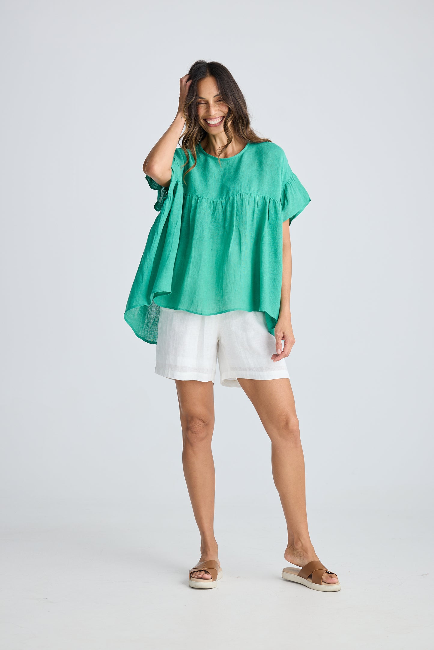 Caicos Top - Jade Green Linen