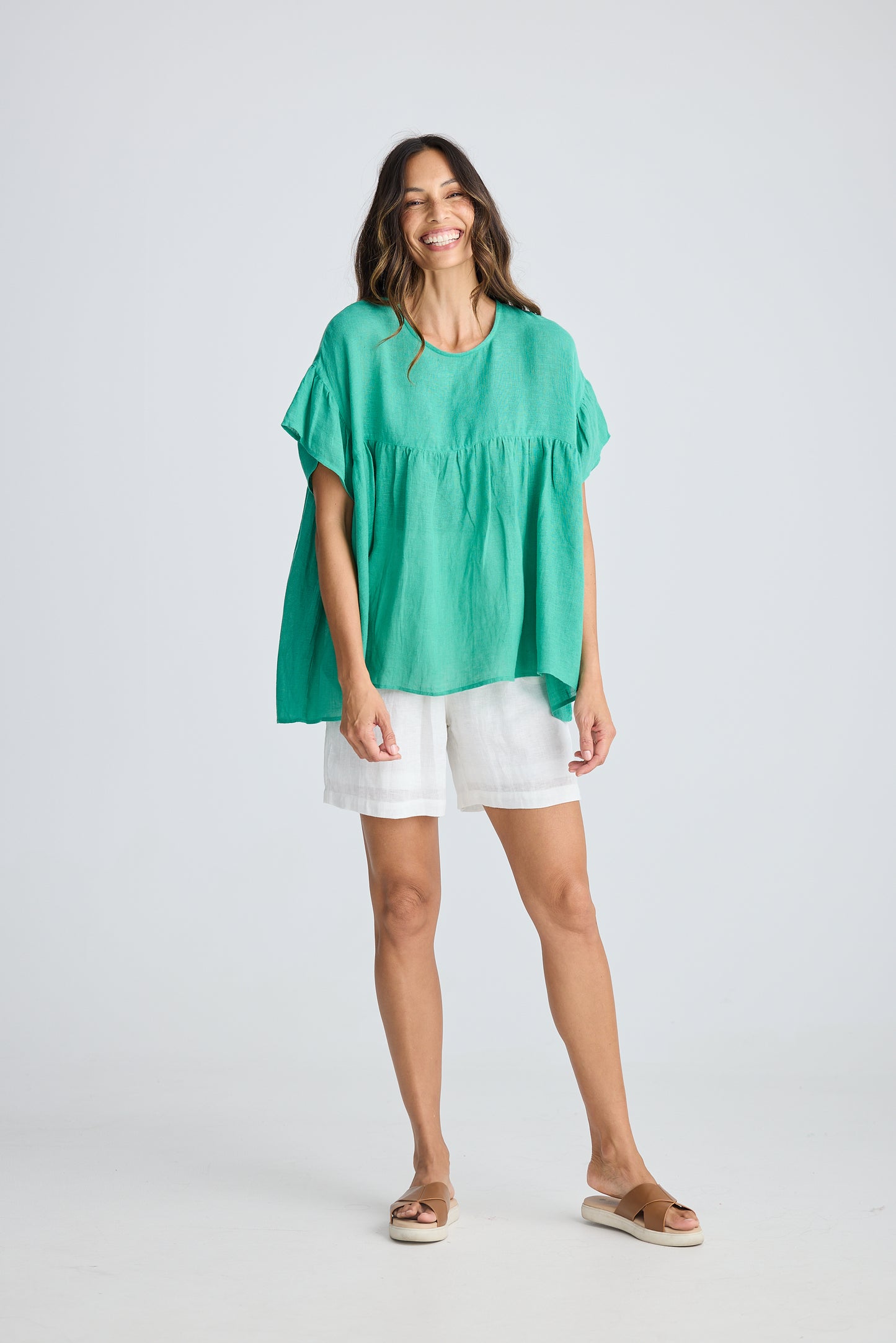 Caicos Top - Jade Green Linen