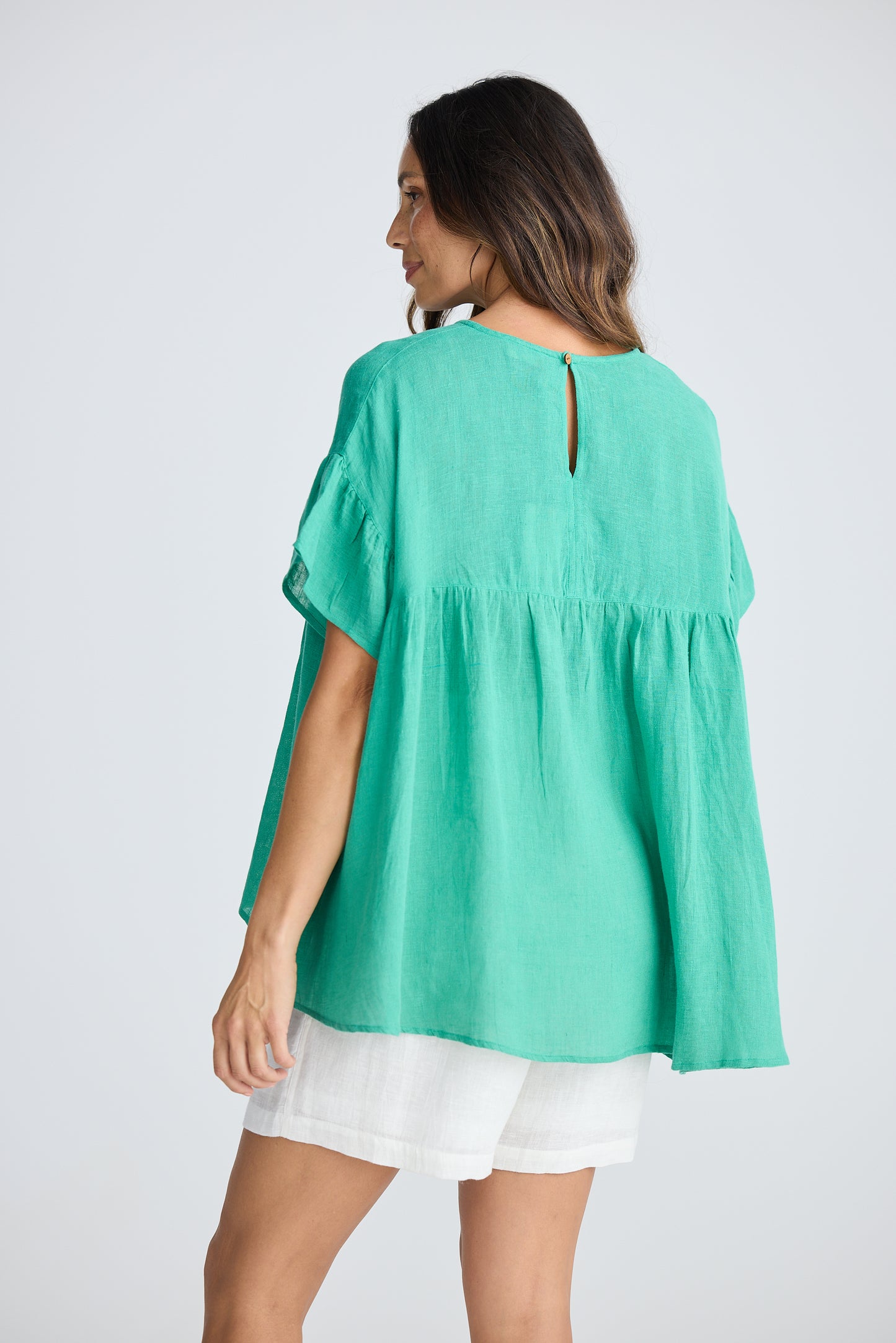 Caicos Top - Jade Green Linen