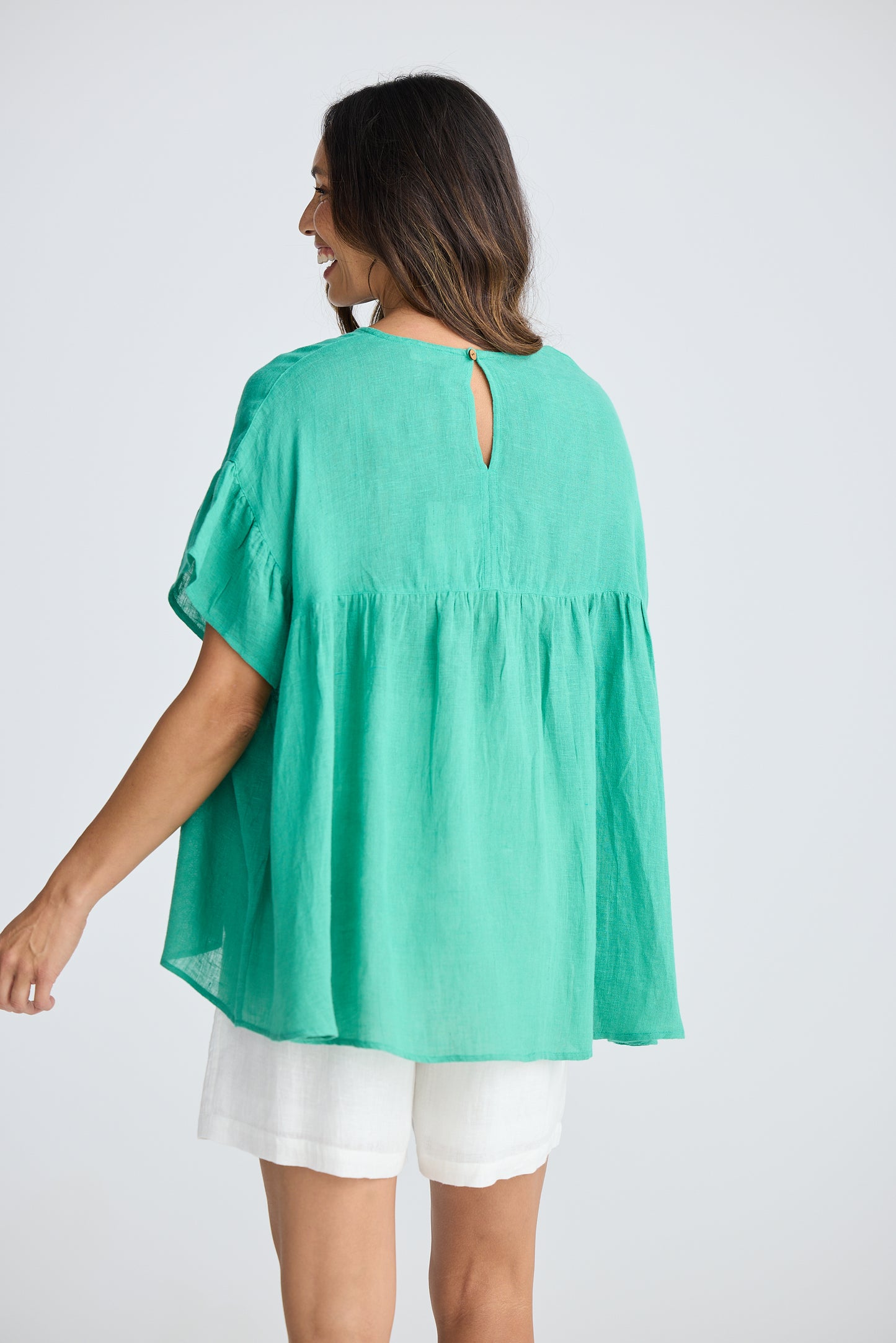 Caicos Top - Jade Green Linen