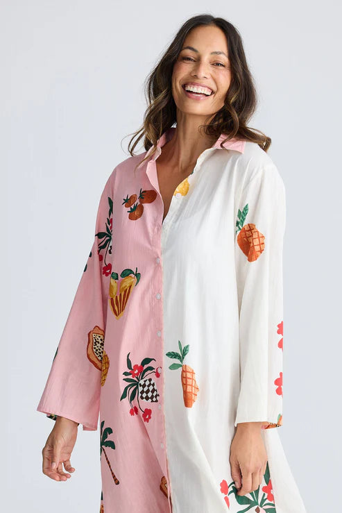 Stella Shirt Dress - Tropical Fruit Print