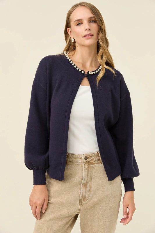 Nell Pearl Cardigan - Navy