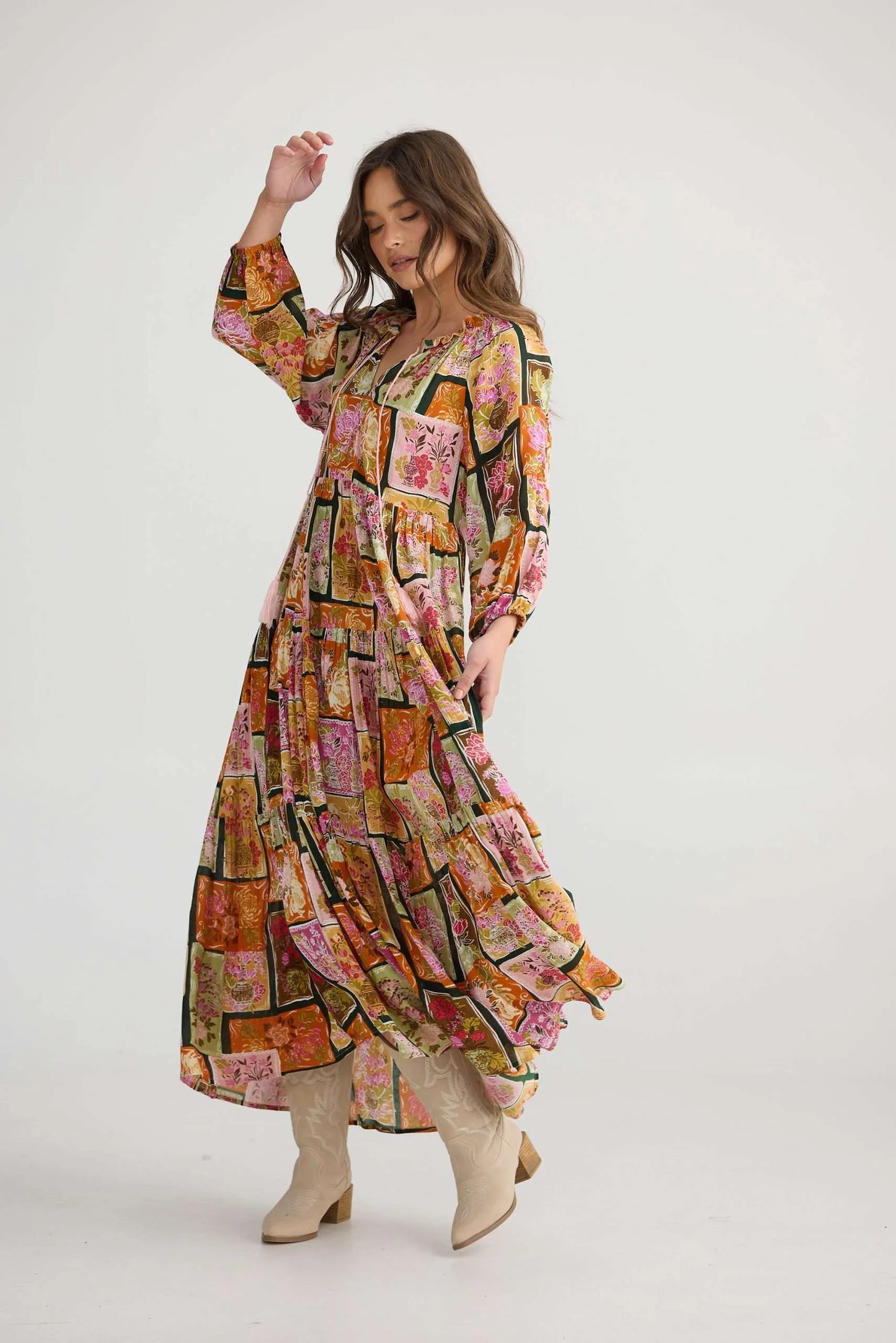 Damascus Mid Sleeve Dress - Postcard Petals