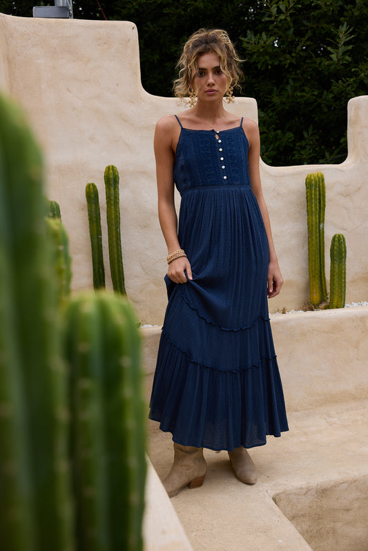 Inhale Dress - Navy Dobby