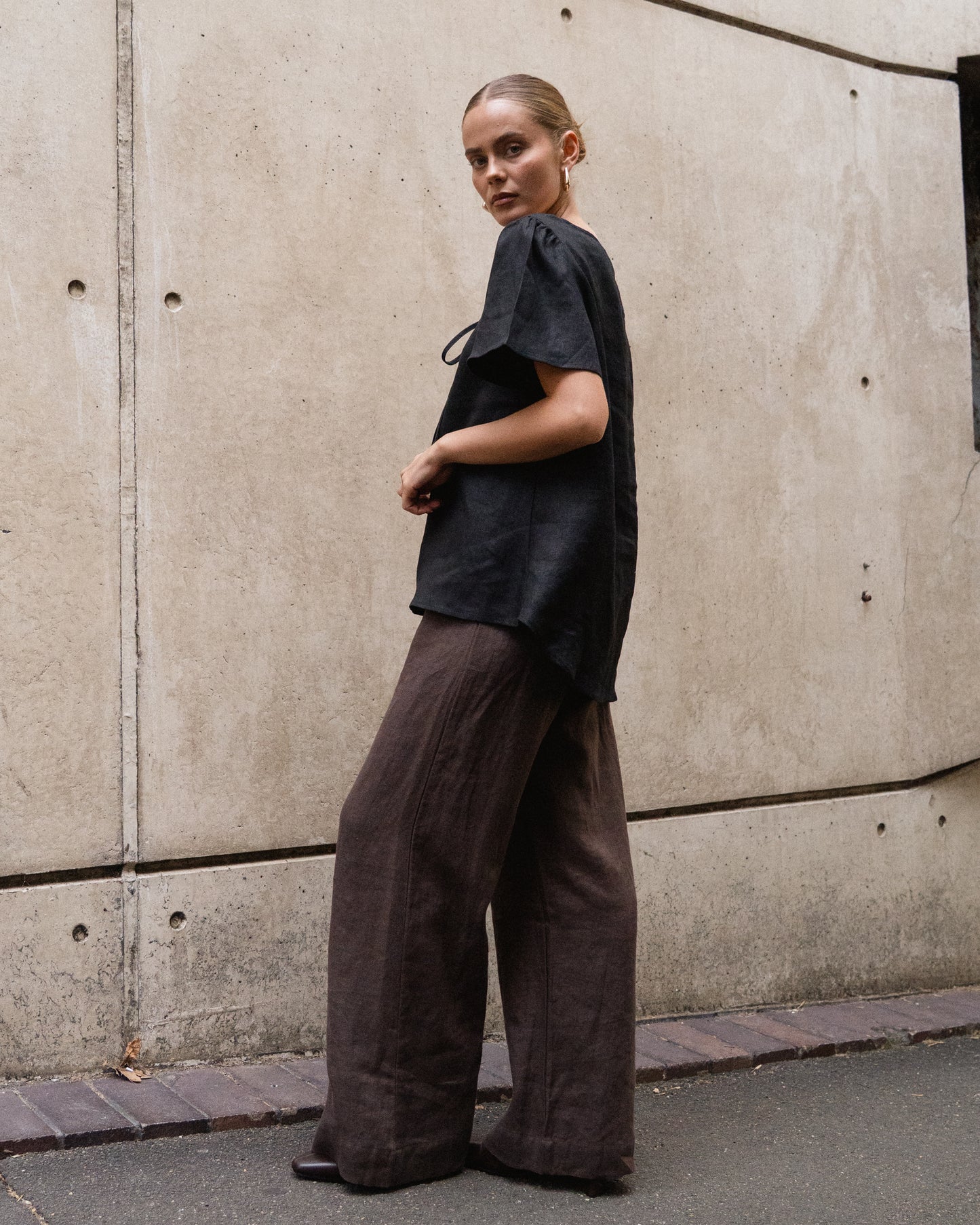 Tie Front Short Sleeve Top - Black