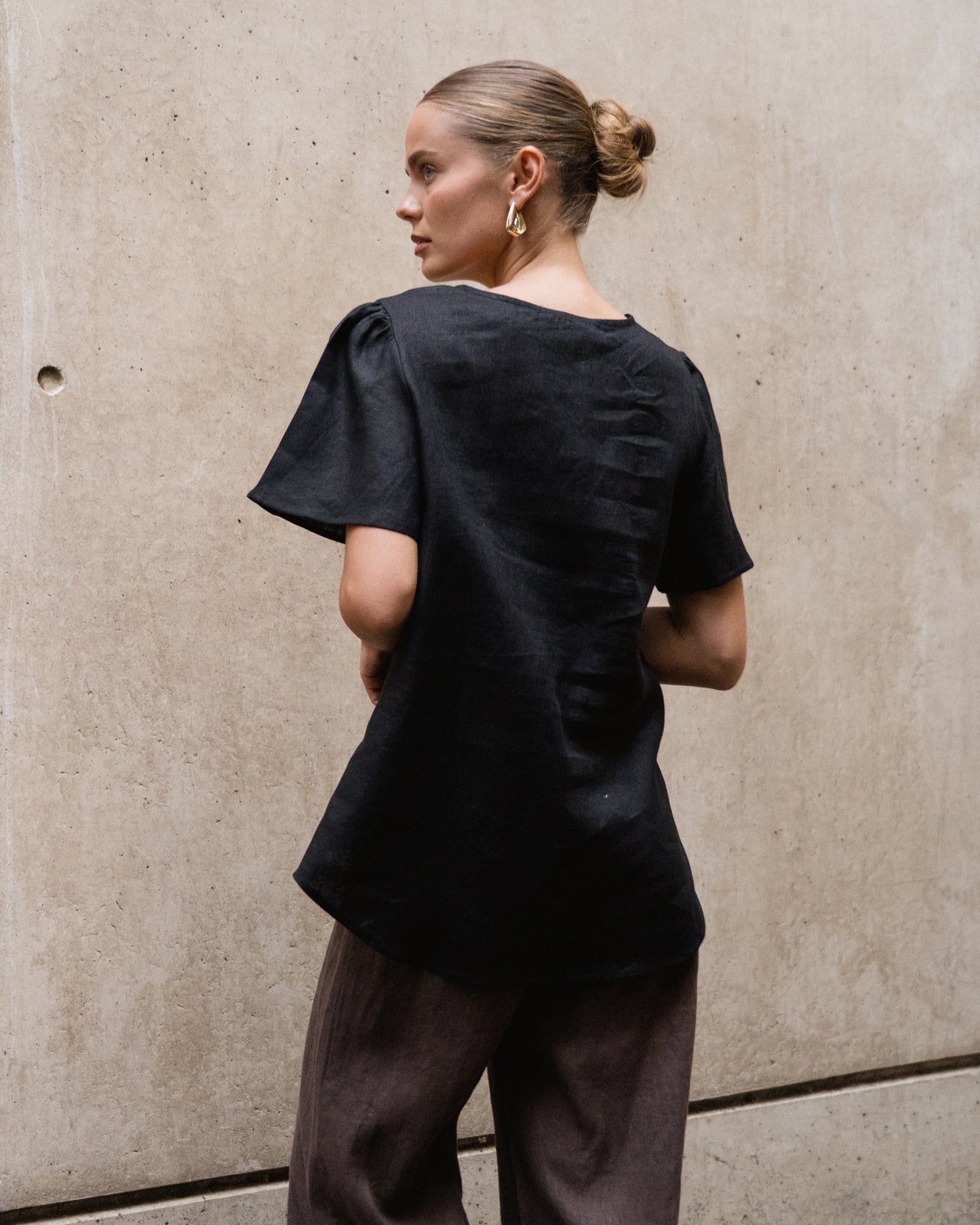 Tie Front Short Sleeve Top - Black