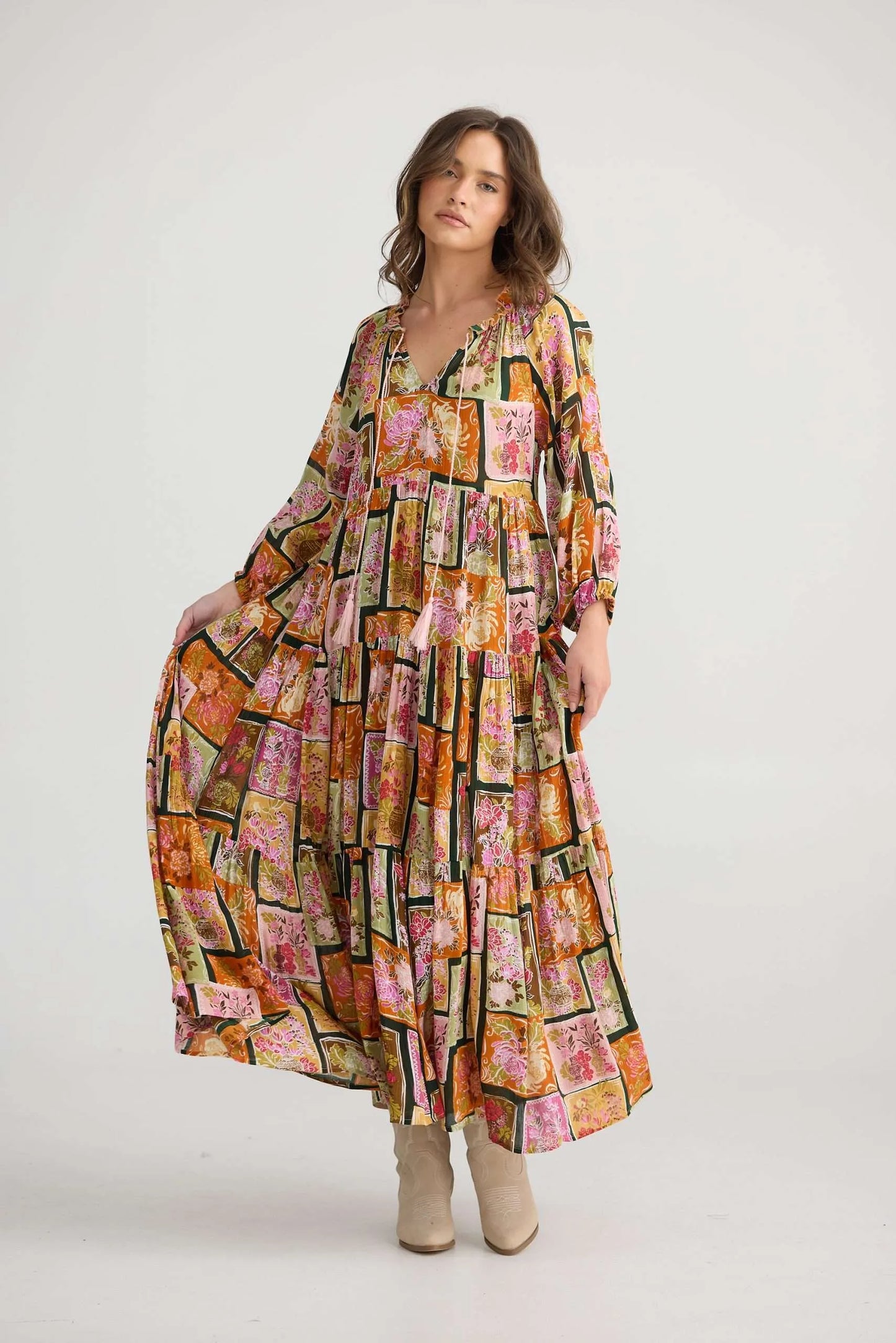 Damascus Mid Sleeve Dress - Postcard Petals