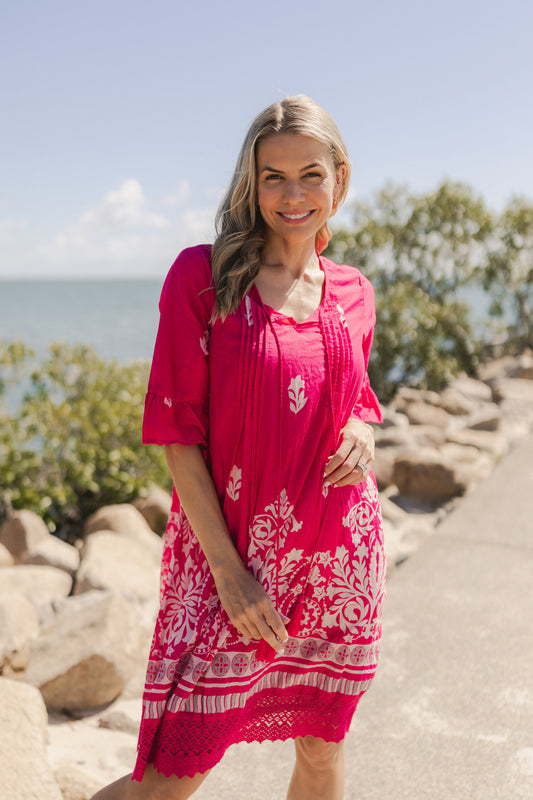 Hannah Tunic Boho Short Sleeve - Ornate Pink