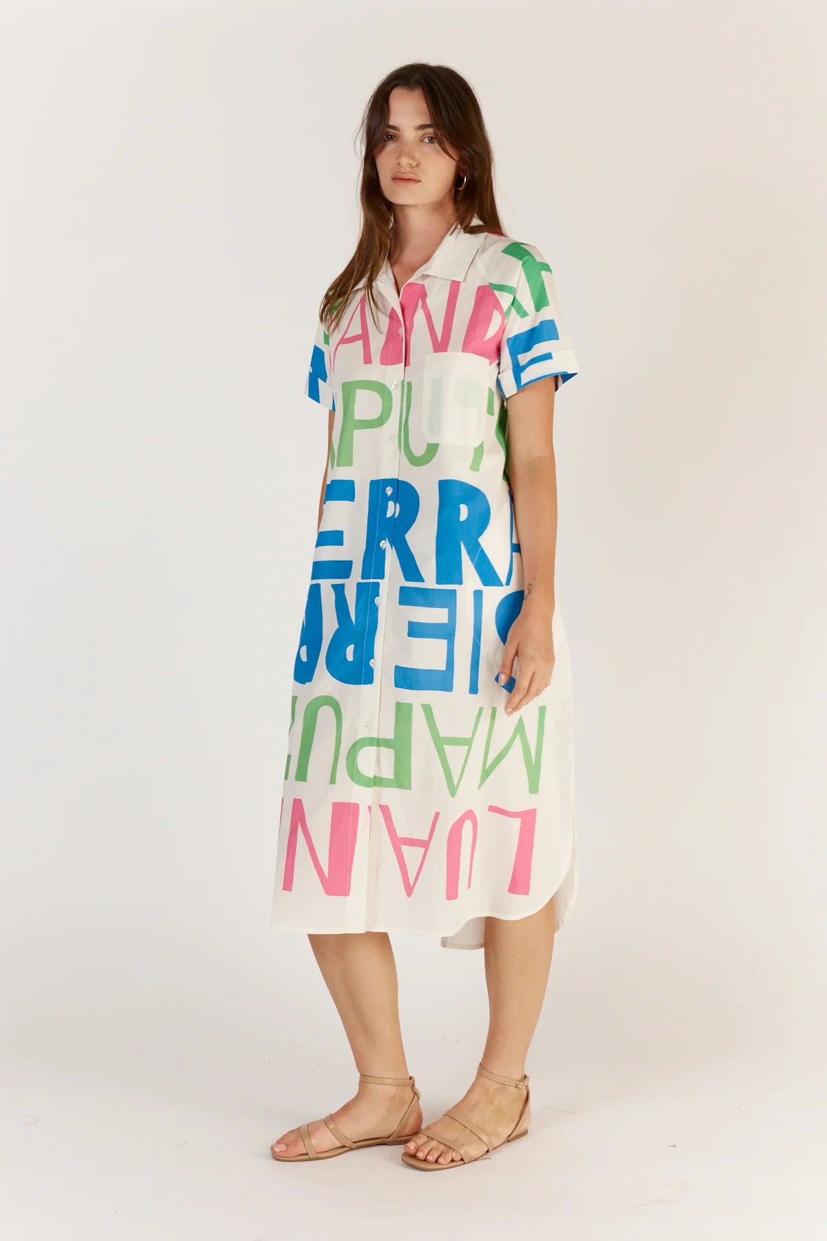 Sierra Button Dress - White