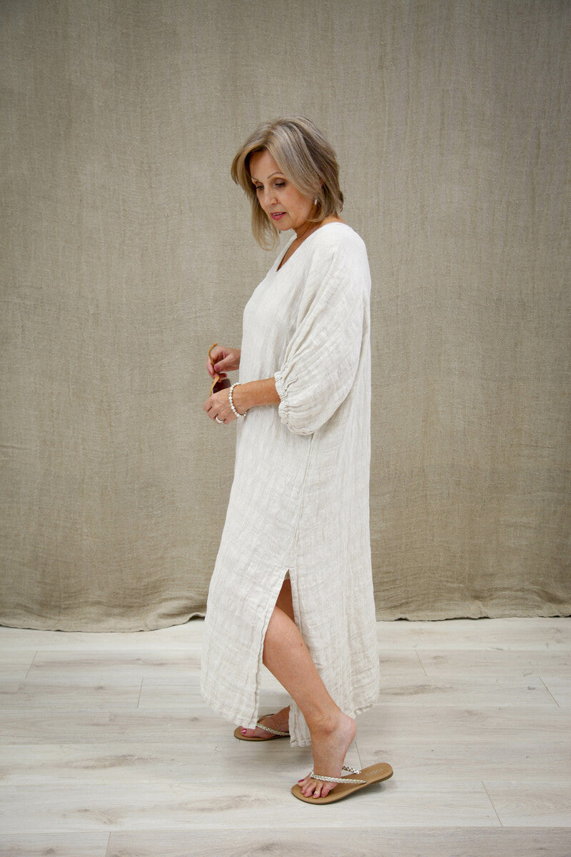 Rosa Elasticated Sleeve Kaftan - Natural Combo
