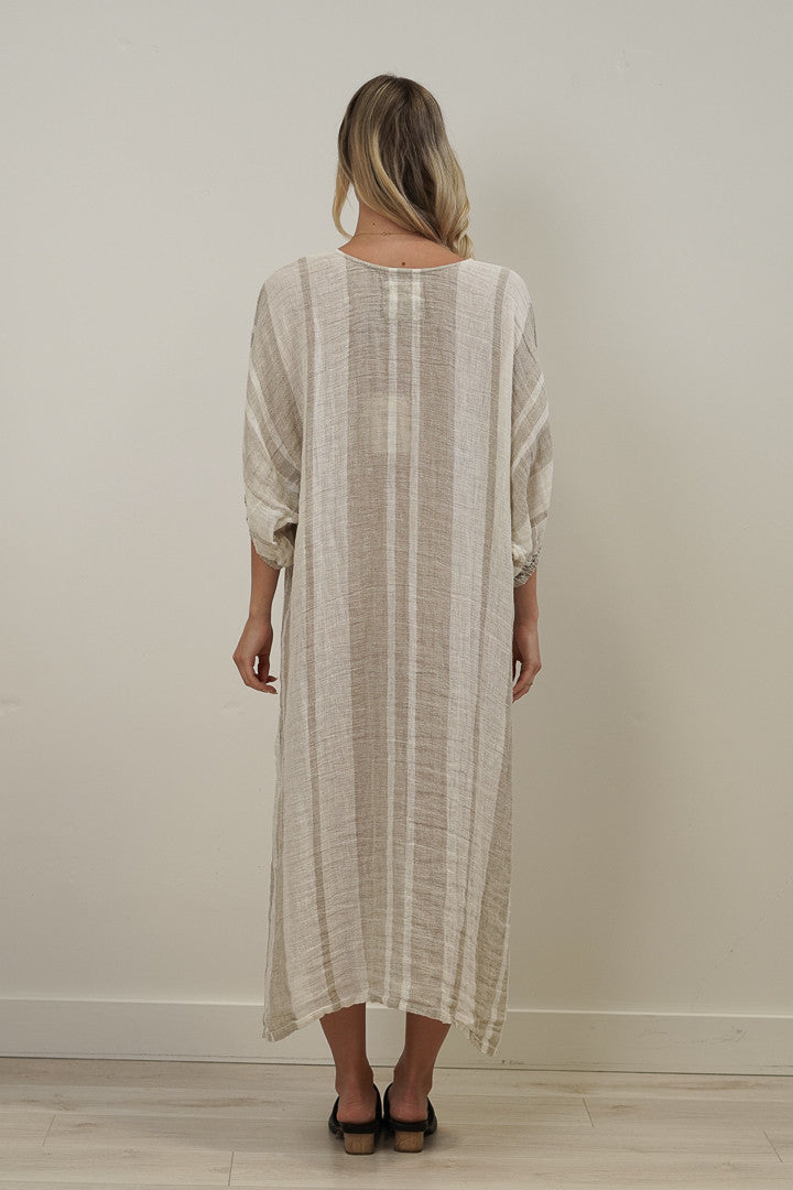 Rosa Elasticated Sleeve Kaftan - Natural Stripey